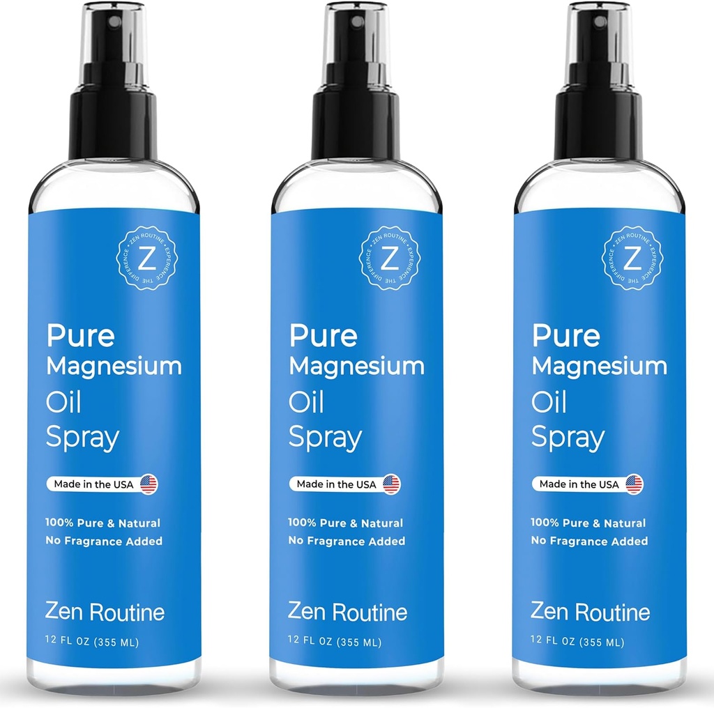 Pure Oil Spray 12oz (3 Pack) - Organik USP Grade Magnezyum yapıştırıcısı, Topical Magnezyum Glycinate, Magnezyum Oil for Feet, Body, Muscles & Leg Cramps - ABD'de Made in the USA