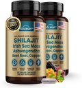 Shilajit Pure Himalayan Organic Capsules with Irish Sea Moss, Ashwagandha, Copper, Beet Root - Fulvic Acid Minerals Supplement for Men & Women - 90, Count-GMO, Gluten-Free