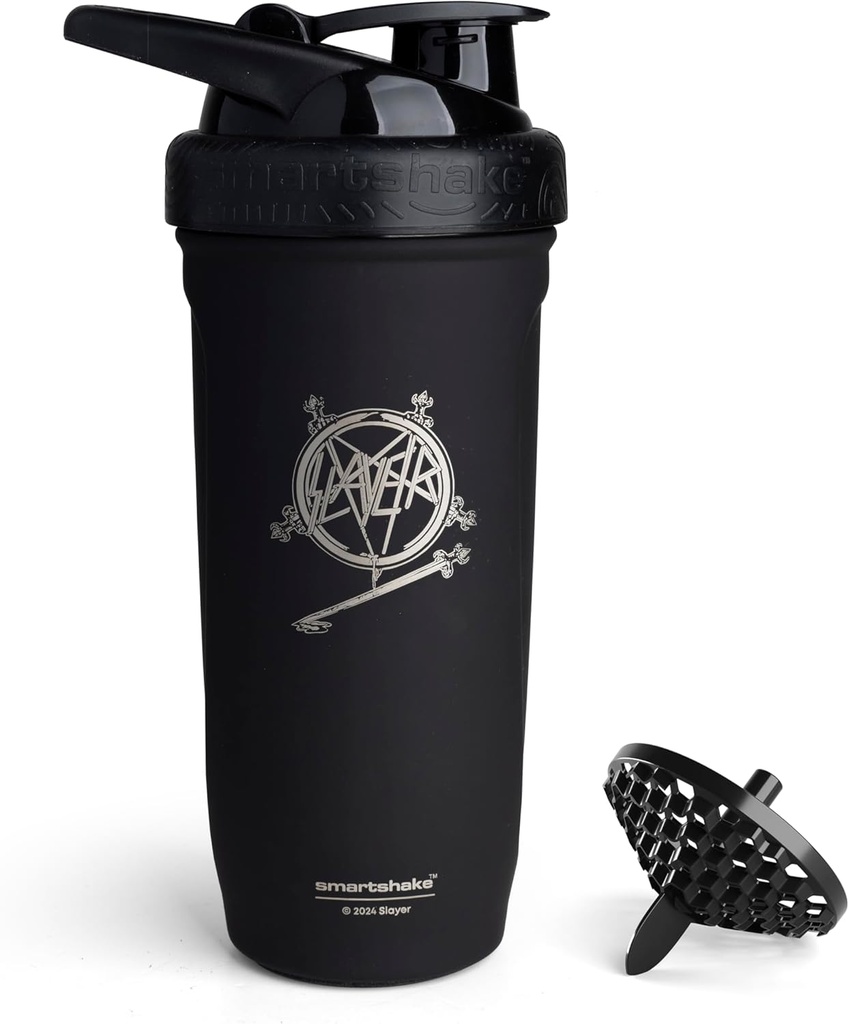 Smartshake Rockband Reforce Paslanmaz Çelik Protein Shaker Şişe 900 ml | 30 oz - Leakproof Vida-on Lid - BPA Ücretsiz - Bensiz - Unisex (Slayer, South of Heaven Logo)