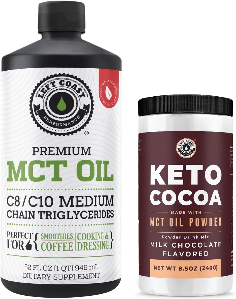 Αριστερή Ακτή Απόδοση 100% Coconut MCT Oil Liquid, 32oz + Keto Coco Drink Mix, 8.5oz