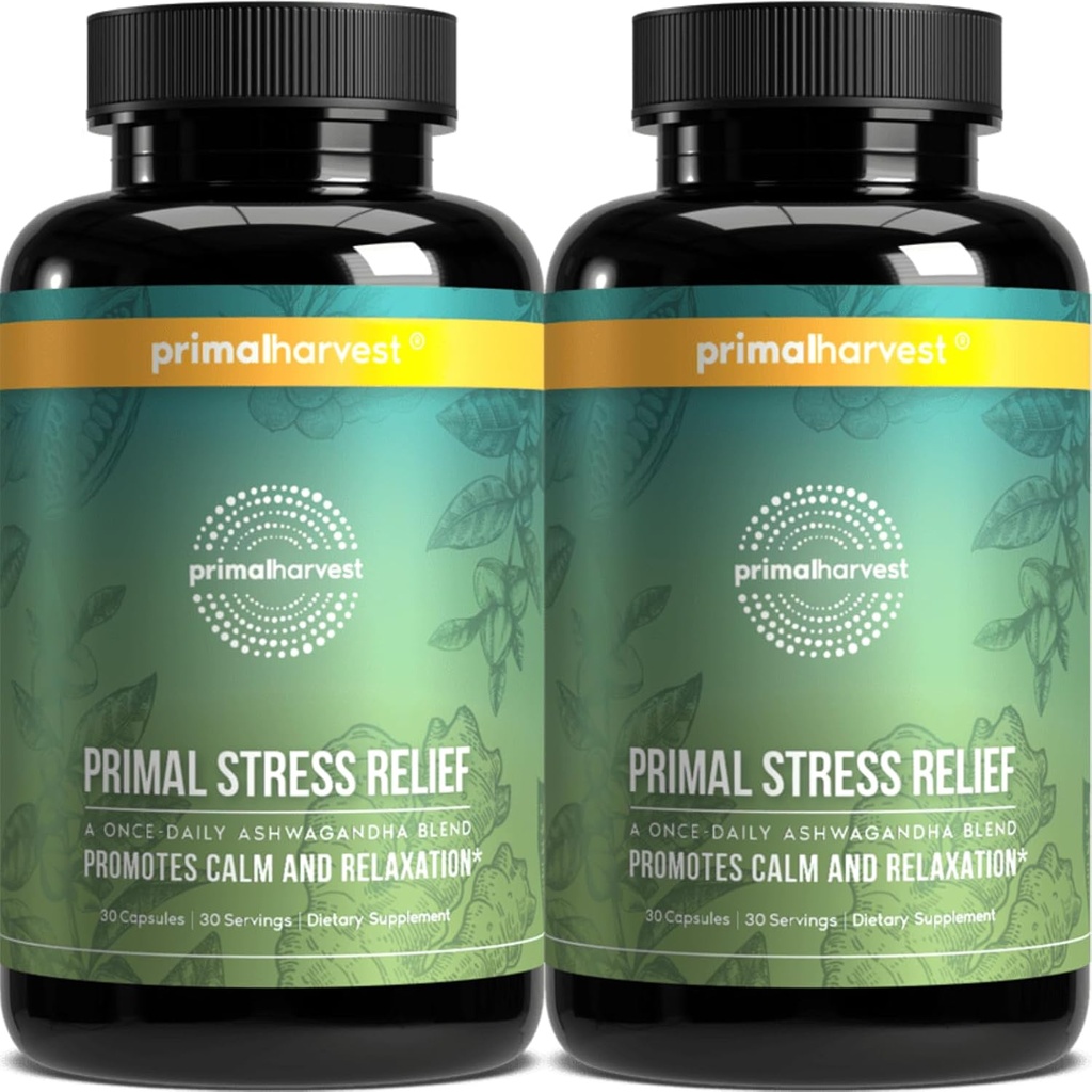 Primal Harvest Stresi Kadın ve Erkek Saf Ashwagandha Root Extract, L-Theanine Supplements, 60 Capsules