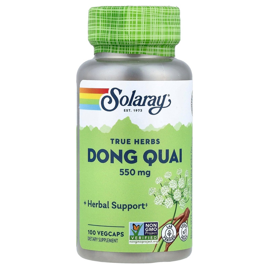SOLARAY Dong Quai Root 550mg | Sağlıklı Erkekler Doğrusal & Menopausal Destek | Kadın Sağlığı Tamam | Tüm Kök | Non-GMO, Vegan & Lab Doğrulandı | 100ct