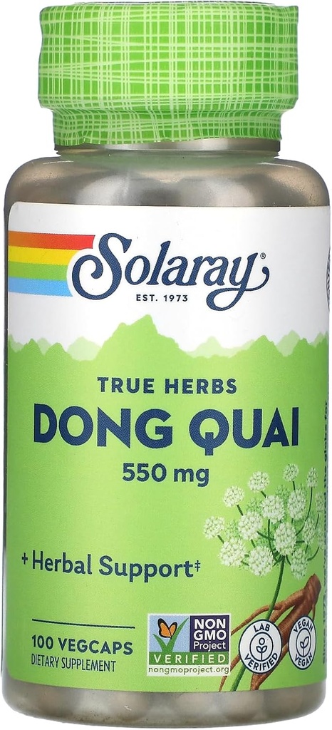 SOLARAY Dong Quai Root 550mg | Sağlıklı Erkekler Doğrusal & Menopausal Destek | Kadın Sağlığı Tamam | Tüm Kök | Non-GMO, Vegan & Lab Doğrulandı | 100ct