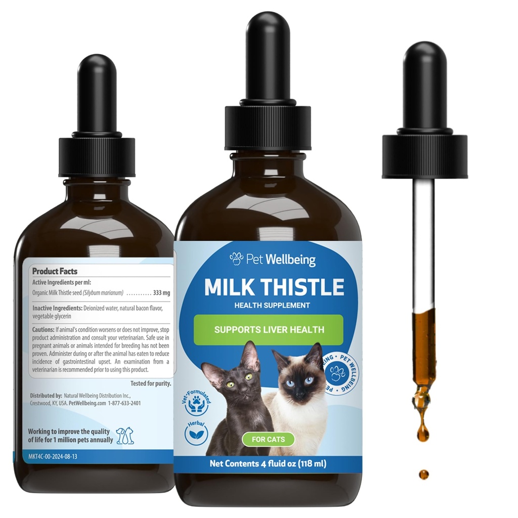 Pet Wellness Süt Kediler için Butle - Organik Süt Butle, Sağlıklı Canlı Fonksiyonlar ve Detoxification - Vet-Formated Herbal Supplement - 4 oz (118 ml)