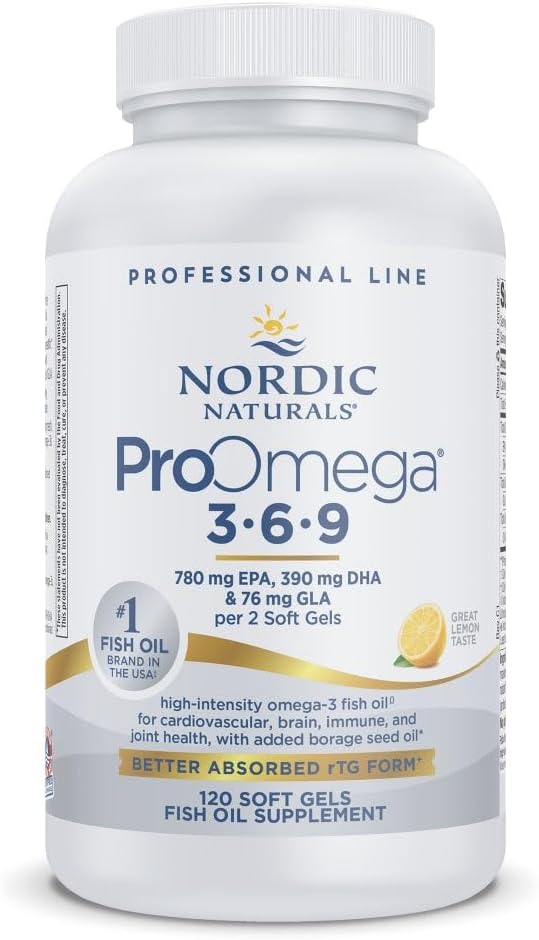 Σκανδιναβικά φυσικά ProOmega 3-6-9, Λεμόνι Γεύση - 120 μαλακά γέλη -1360 mg Omega-3 - EPA & DHA με Προστιθέμενη GLA - Υγιεινό δέρμα, Γνωστική, Θετική Mood - Μη ΓΤΟ - 60 Μερίδες