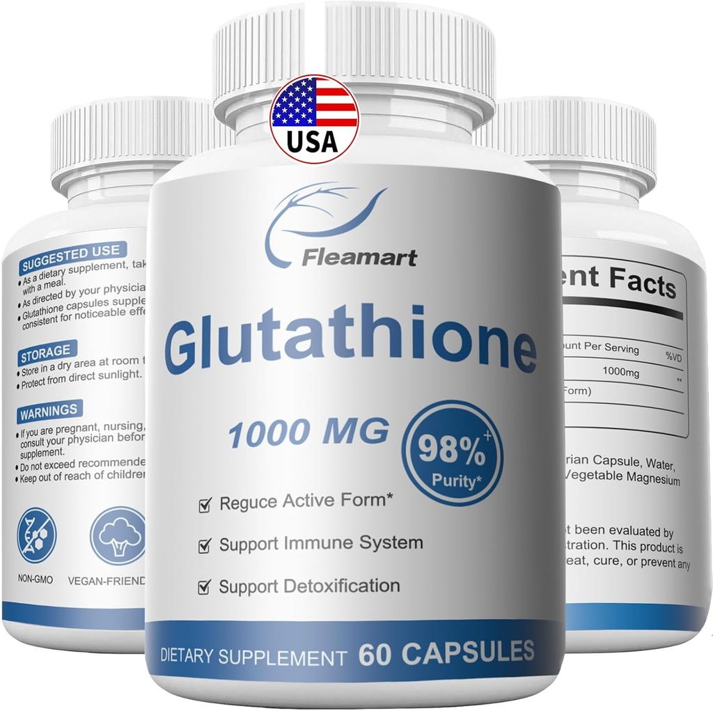 Glutathione Supplement 98++ Yüksek derecede Purified and Bio available - Skin Care & Detoxification L-Glutathione 1000 mg Immune & Liver Support - Made in the USA 60 Capsules