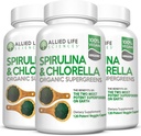 Müttefik Yaşam Spirulina ve Chlorella | Organik Klorophyll Vegan Protein Toz Yeşil Superfood Capsules | Natural Immune Support (3 Şişe Pack)