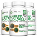 Müttefik Yaşam Spirulina ve Chlorella | Organik Klorophyll Vegan Protein Toz Yeşil Superfood Capsules | Natural Immune Support (3 Şişe Pack)