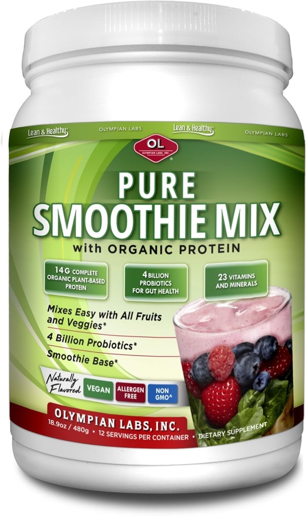 Olympian Labs Pure Smoothie Mix, Pea protein Toz Plus Probiyotikler, Vitaminler, Mineraller, CLA, & Flax Tohum.