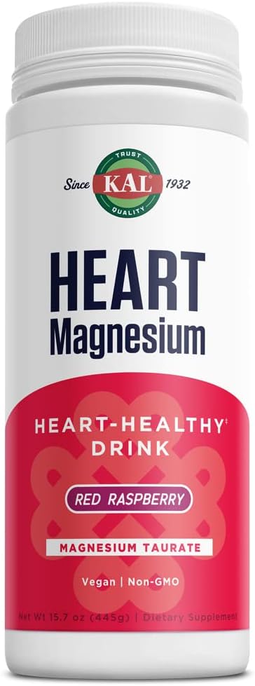 KAL Heart Magnesium Drink Mix, Red Raspberry Magnesium Taurate Powder Heart Health Συμπληρώματα για Φλεγμονή, Χωρίς ζάχαρη, Vegan, 100 Servings, 15,7 oz