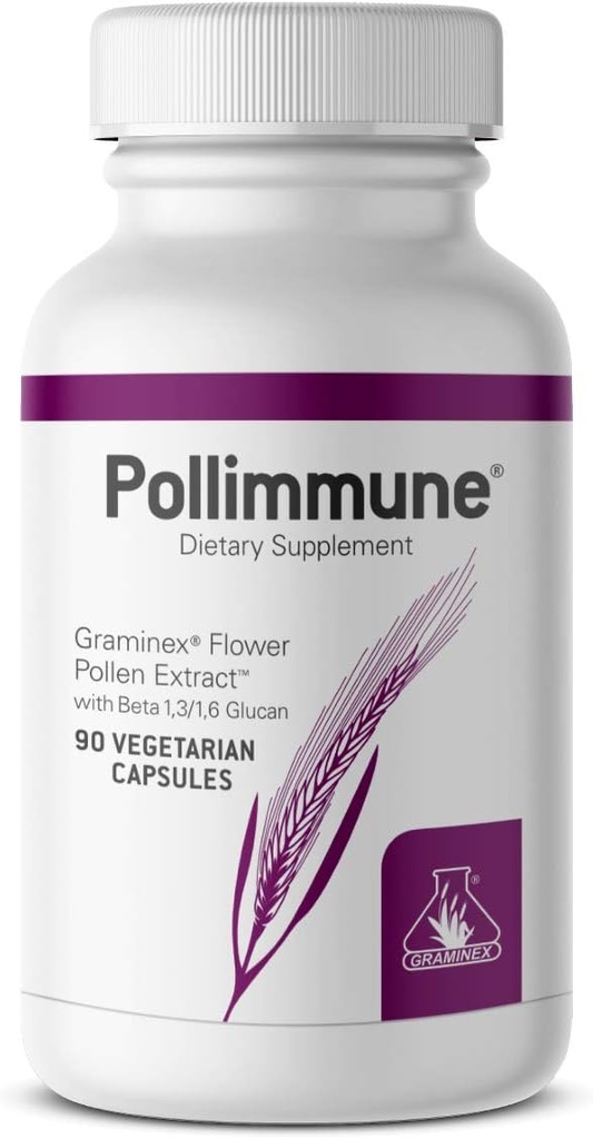 Graminex Pollimmune 500 mg Beta 1,3/1,6 Glucan (Baker'in Yeast) ve Flower Pollen Antioksi Formula, Natural Immune System Support Supplement & Energy Branson - 90 Vegetarian Capsules