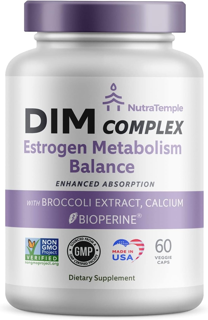 Dim Supplement [Ενισχυμένη απορρόφηση με Βιοπερίνη, Brocolli, Ασβέστιο] Diindolylmethane Ορμονική Ισορροπία για Γυναίκες & Άνδρες, Οιστρογόνο Μεταβολισμός, Εμμηνόπαυση Υποστήριξη & Αγχωτικό Χάπια