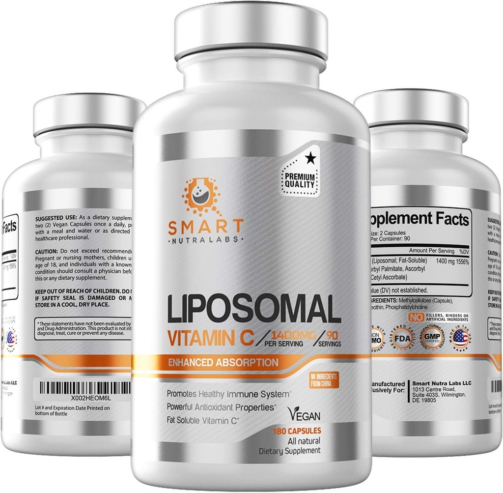 Liposomal Vitamin C 1400 mg- 180 Vegan Capsules- Çin Ücretsiz Malzemeler, Fat ► Yüksek Metabolizma VIT C- Desteği Sağlıklı Immune System & Collagen ATM- Güçlü Antioksi Desteği Supplement