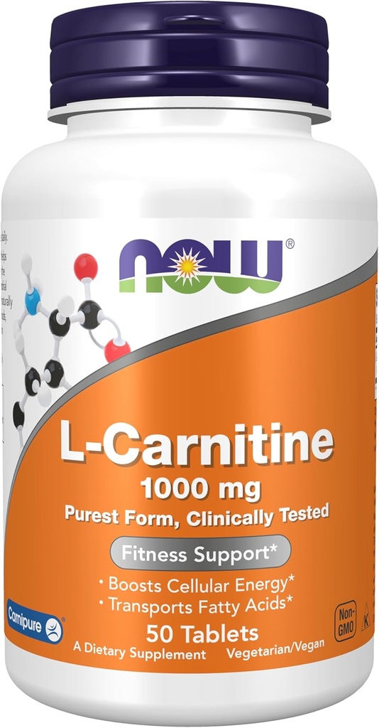 Şimdi Gıdalar Tamamlıyor, L-Carnitine 1000 mg, Purest Form, Amino Asit, Fitness Desteği*, 50 Tablet