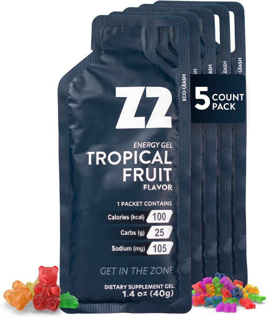 Z2 Tropikal Meyve Enerji Gel Performansı - 25g Carb, 105 mg sodyum, Electrolytes, Pre & For Workout, Boosts Endurance for Run, Bisiklet, Biking, and Sports - 5-Count Pack Pack