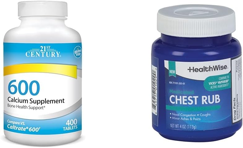 21st Century Food 600 mg Tabletleri 400 Kont & HealthWise Medicated Chest Rub 4oz Cough Suppressant