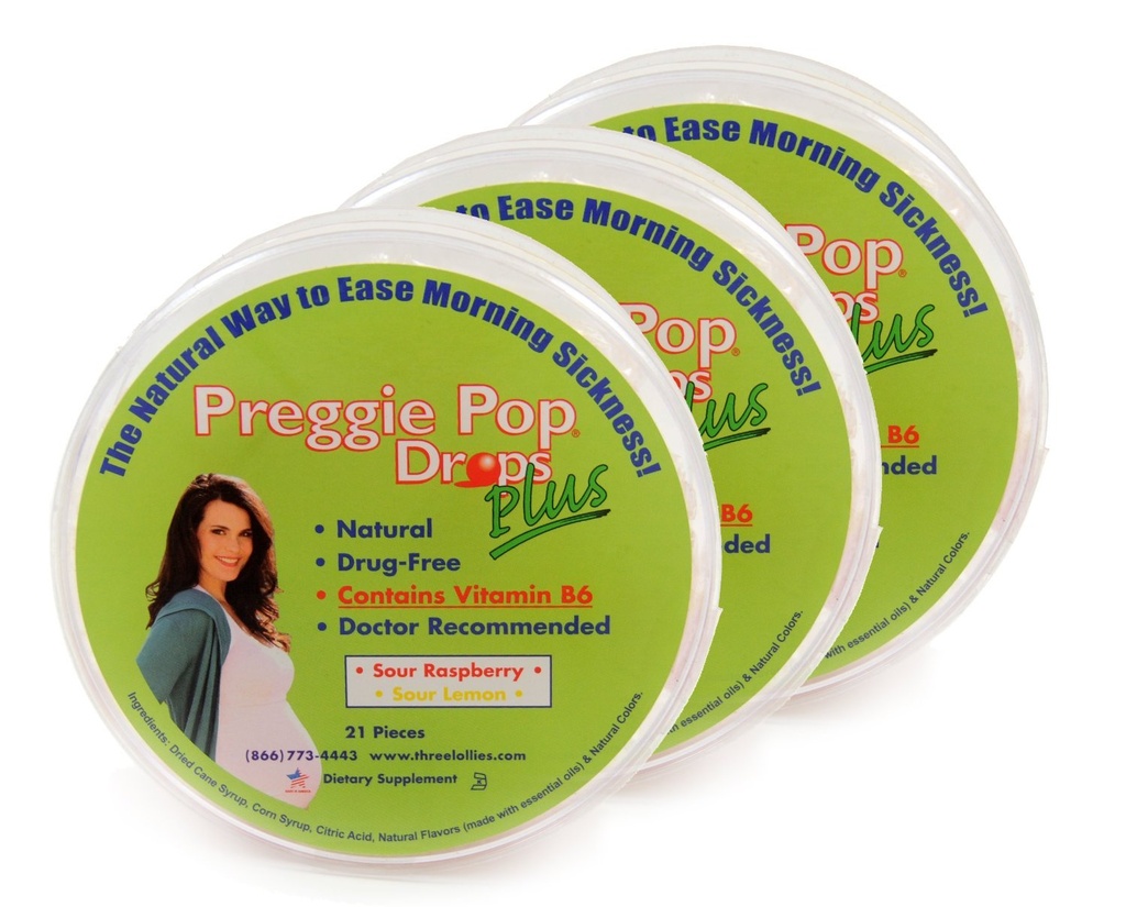 Üç Lollies Preggie Pop Drops Plus ile B6 Capsules, Sour Raspberry /Lemon, 3 Count