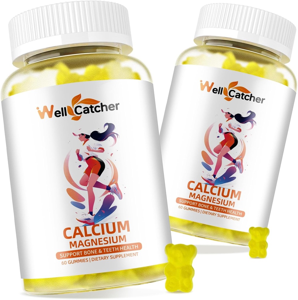 Calcium Magnesium Gummies Adults Kids - Sugar Free Chewable Vegan Algae Calcium Supplements for Women Men Support Plus Bone Strength with Zinc Potassium Vitamin D3 K2 Lemon Flavor 120CT