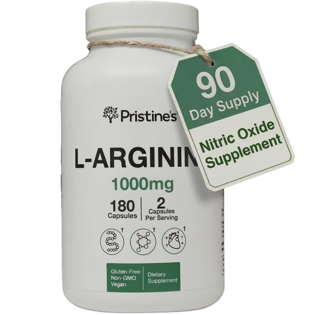PRISTINE'S L Arginine Supplements for Men & Women - 1000 mg Capsules 90 Day Supply Nitrik Oksit & Pre Workout replica Support