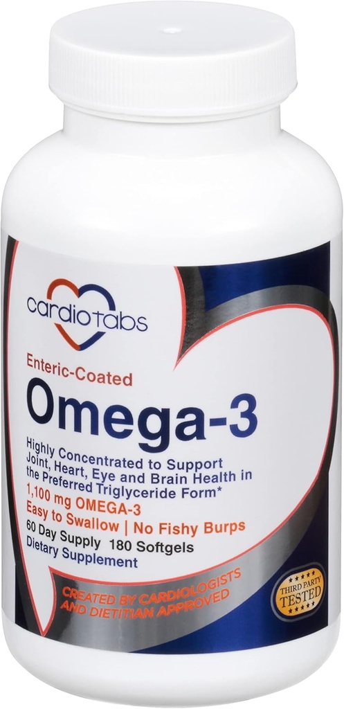 Ω-3 Enteric-Coated Fish Oil Συμπληρώματα, Τριγλυκερίδια Form, 1100 mg Ολικά Ω-3 Λιπαρά Οξέα, Μη-Dairy και Gluten-free, Special Enteric Coated Softgels for No Fishy Burps - 180 Count