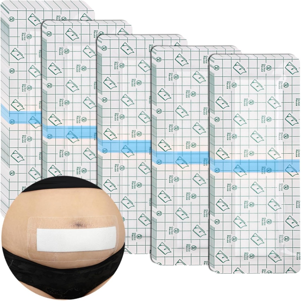 C-Section Subay Abdominal Incision Bandages Post Hysterektomi Tummy Tuck Duş Protector Scar Cover with Koruyucu Pad Patches Adası Giyinme Bantları Büyük Yara Bakımı Malzemeleri 4x10 Pack of 14