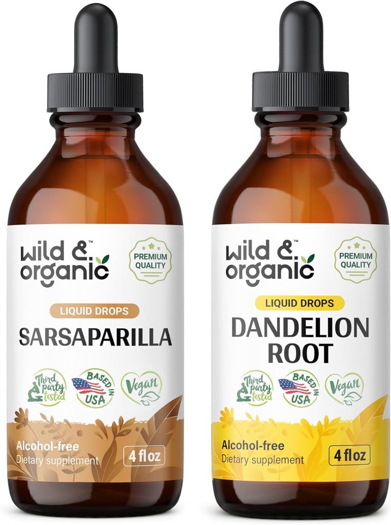Άγρια & οργανικά Sarsaparilla Βάμμα 4 fl oz & Dandelion Ρίζα Βάμμα 4 fl oz