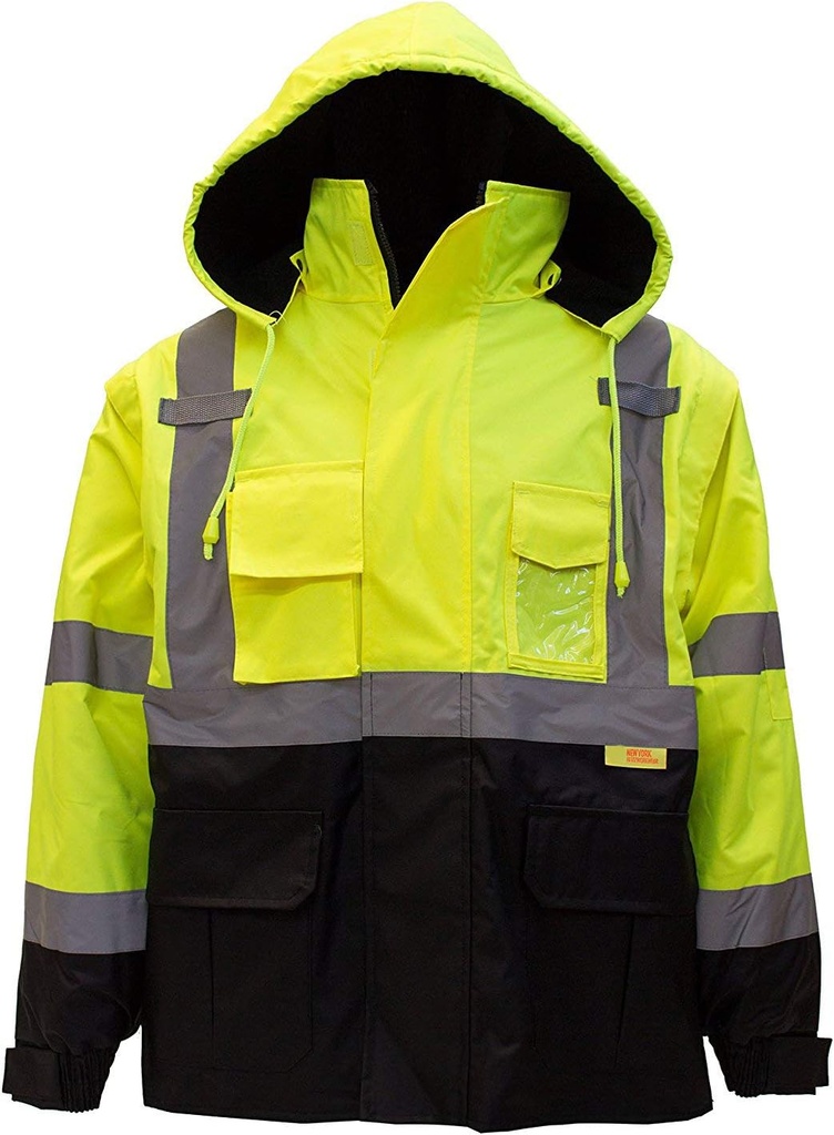 Troy Güvenlik Erkeklerin Ansi Sınıfı 3 Yüksek Vibilite Güvenliği Bomber Ceketi, PVC Pocket, Black Bottom, Qty 1 (Medium,Lime Green)