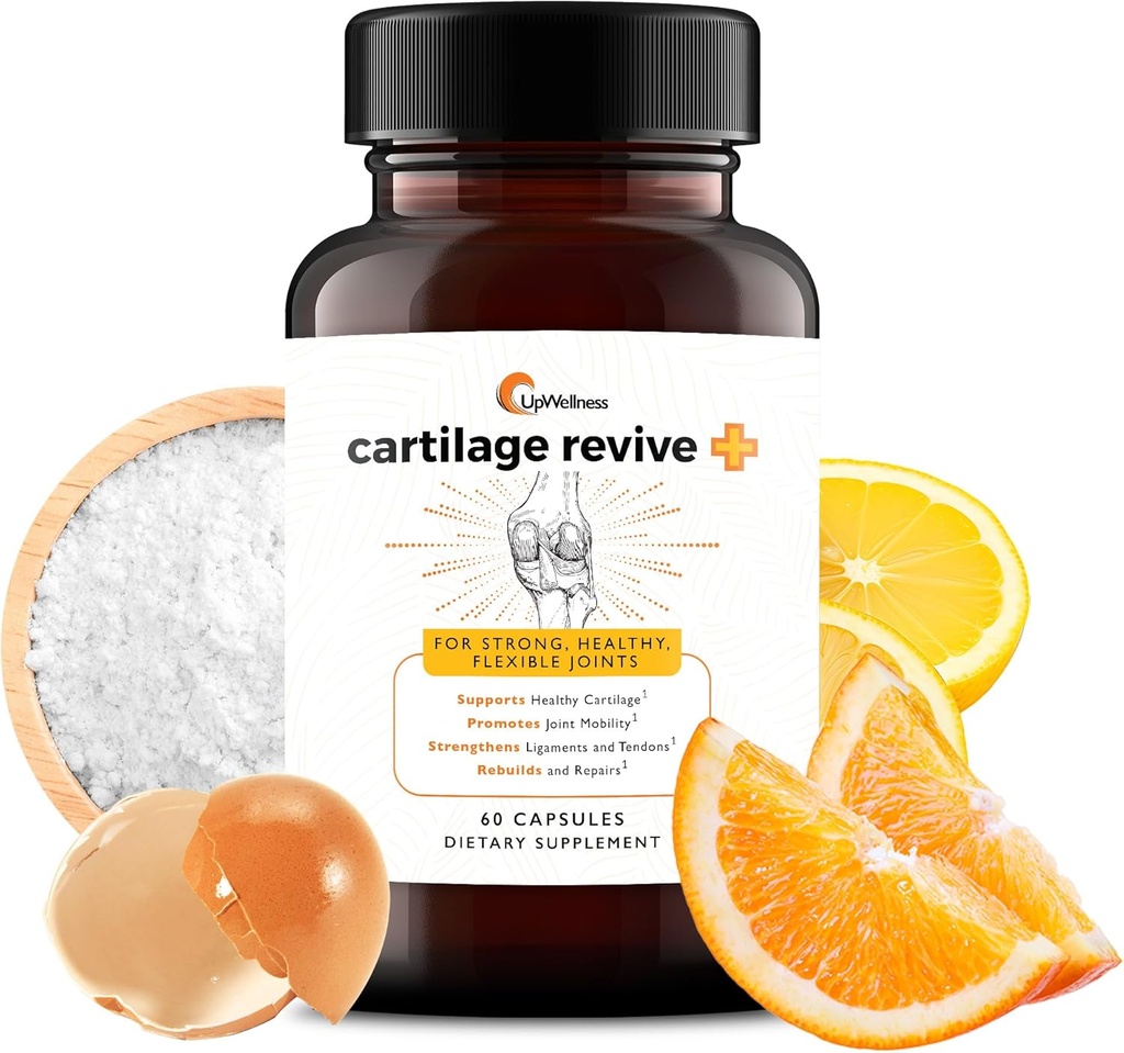 UpWellness Cartilage Revive + Κοινό συμπλήρωμα υποστήριξης για άνδρες και γυναίκες με κολλαγόνο τύπου ΙΙ για αρθρώσεις - D-Glucosamine Sulfate, MSM, βιταμίνη D3, βιταμίνη C και περισσότερα - 60 κάψουλες