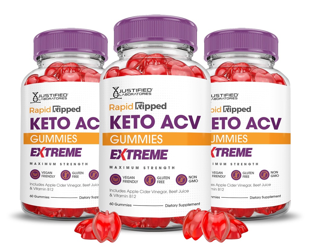 Justified Laboratories (3 Pack Rapid Rippped Keto ACV Gummies Extreme 2000MG Rapidripped Keto Gummies Apple Cider Vinegar Formed with Ρόδι Σκόνη χυμού τεύτλων B12 Vegan Non GMO 180 Gummys