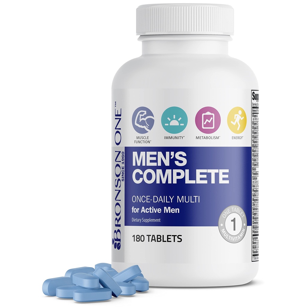 Bronson ONE Daily Men's Complete Multivitamin Multimineral Once-Daily Multi for Active Men, 180 Tabletler