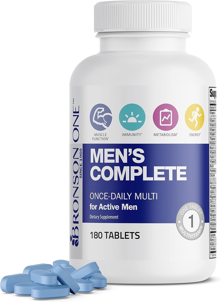 Bronson ONE Daily Men's Complete Multivitamin Multimineral Once-Daily Multi for Active Men, 180 Tabletler