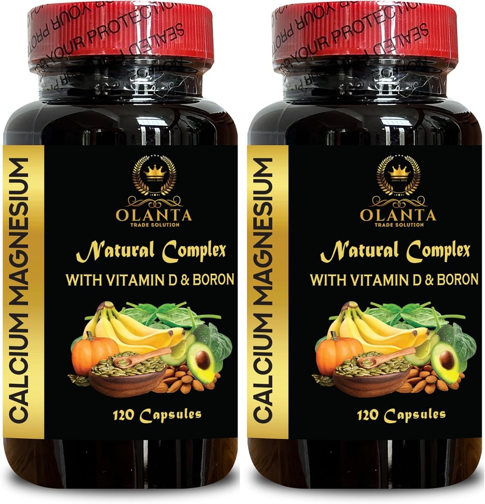 Calcium Magnesium Supplement - Pure Calcium Magnesium D3 & Boron, Natural Supplements for Women and Men, Manganese Citrate Nails Support - 2 Bottles 240 Capsules