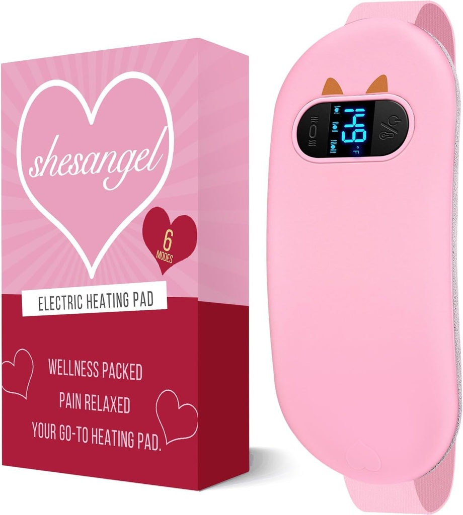 Dönem Cramps için portatif Isıtma Pad: Cordless Menstrual Isıtma Pad 6 Heat Levels ve 6 Masaj Modes, 3s Fast Isıtma Hediye for Women and Girl (Pink)