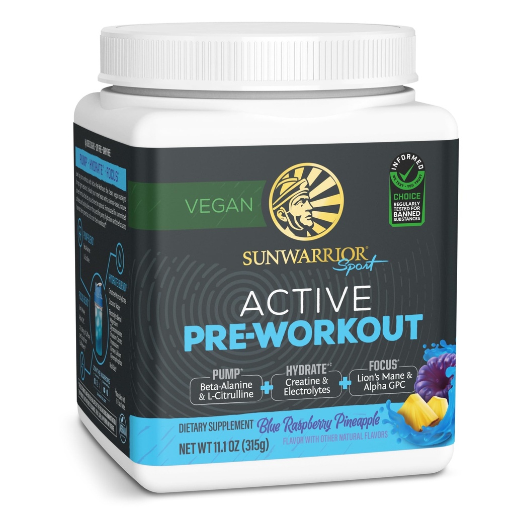 Sunwarrior Pre Workout Toz Energy Drink Vegan Plant-Based Supplement Pump, Hydrate, Focus, Endurance, & Strength Builder Blue Raspberry Pineapple Flavored 30 Servisler Active Preworkout