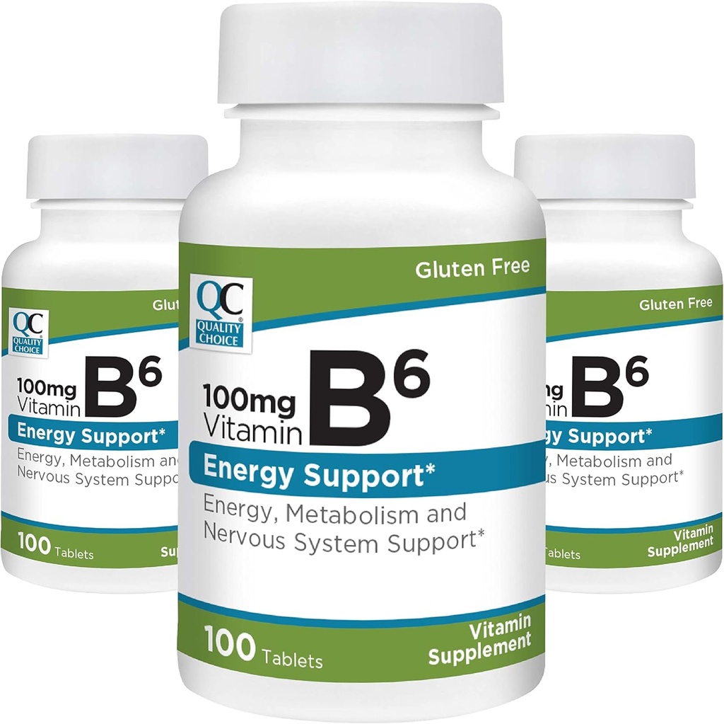 Kalite Seçim Vitamin B6 100 mg 100 Tablet Şişeleri (3 Pack)