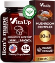 Lions Mane Supplement Capsules - ABD 1 Mushroom Supplement'te 10 Yaptı - Lions Mane, Cordyceps, Türkiye Tail, Reishi, Shiitake for Cognitive & Immune Support - 120 Kont