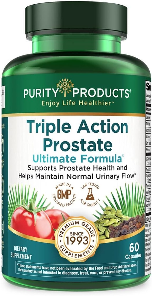 Triple Action Prostate Ultimate Formula – Ανδρικό συμπλήρωμα προστάτη - ψευδάργυρος, πριονισμένο Palmetto, Pygeum, εκχύλισμα ελαίου σπόρων κολοκύθας & φυτοστερόλες – Υποστηρίζει την ουρική ροή, την ουροδόχο κύστη και την καρδιακή υγεία – 60 κάψουλες