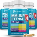 Immune Support 8 in 1 Capsules - çinko Supplement, Vitamin D3, C ve Elderberry - Echinacea, Ginger Root ve Turmeric - [3-Pack, 180 Count]