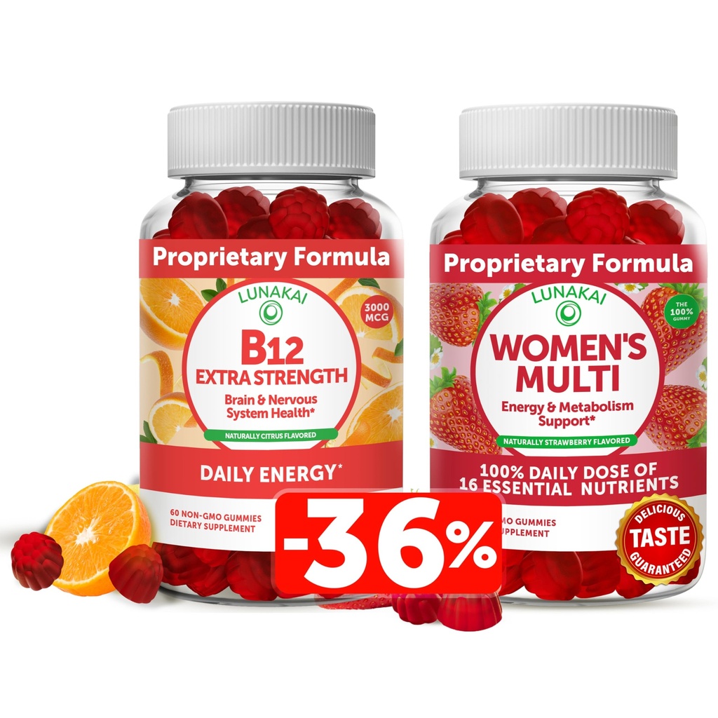 Lunakai Vitamin B12 ve Women's Multivitamin Gummies Sche - Non-GMO & Vegan Supplement for Energy Support and Bone Health -% 16 Essential Vitamins and Minerals - 30 Days Supply