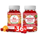Lunakai Vitamin B12 και Πολυβιταμίνες Gummys γυναικών Bundle - Συμπλήρωμα μη ΓΤΟ & Vegan για την ενεργειακή υποστήριξη και την υγεία των οστών - 100% Καθημερινή Αξία των 16 Απαραίτητες Βιταμίνες και Ορυκτά - 30 ημέρες προσφοράς