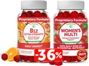 Lunakai Vitamin B12 και Πολυβιταμίνες Gummys γυναικών Bundle - Συμπλήρωμα μη ΓΤΟ & Vegan για την ενεργειακή υποστήριξη και την υγεία των οστών - 100% Καθημερινή Αξία των 16 Απαραίτητες Βιταμίνες και Ορυκτά - 30 ημέρες προσφοράς
