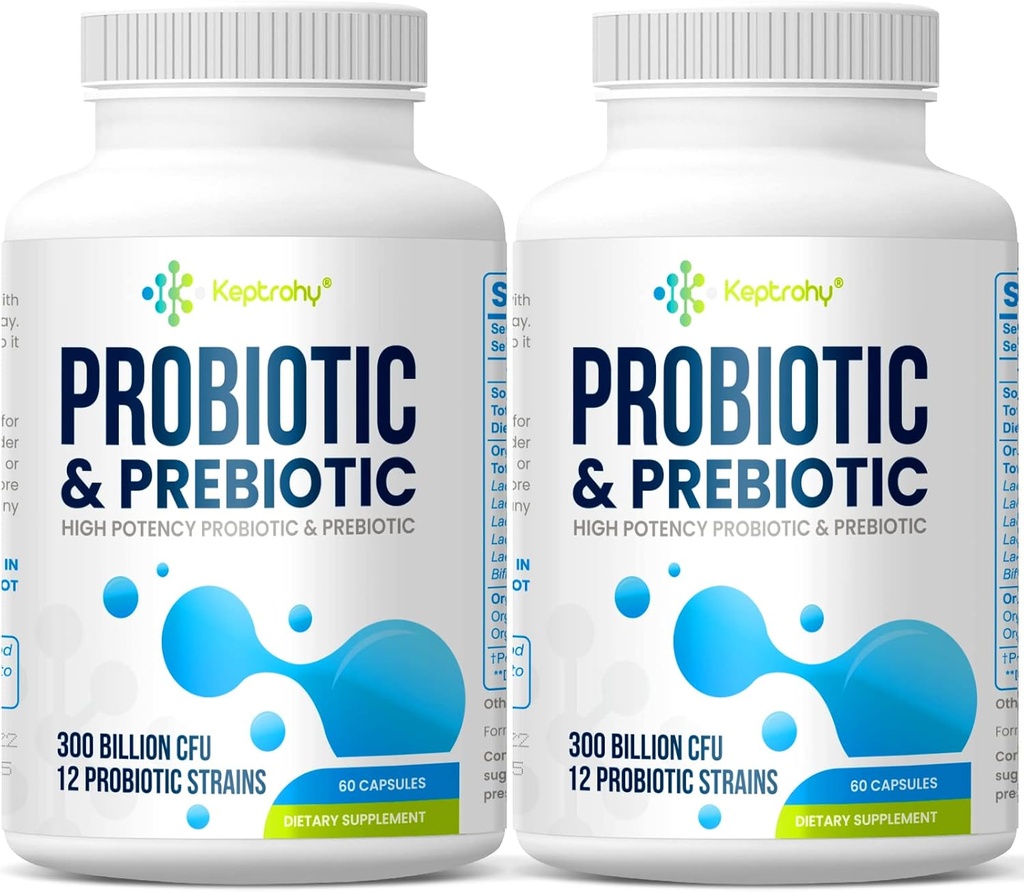 Kadınlar ve Erkekler için probiyotikler, 12 Strains + Organik Prebiyotikler Daily Digestive için, Immune, Gut, Bloating, Gut Health for Women & Men, Raf Stable - 120 Capsules + Organik Prebiyotikler