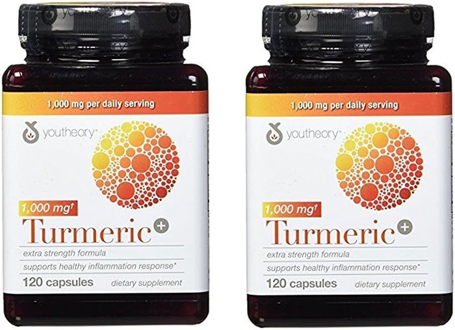 Youtheory Turmeric Extra Strength Formula Capsules 1000 mg per Daily, 120 Count (Pack of 2)