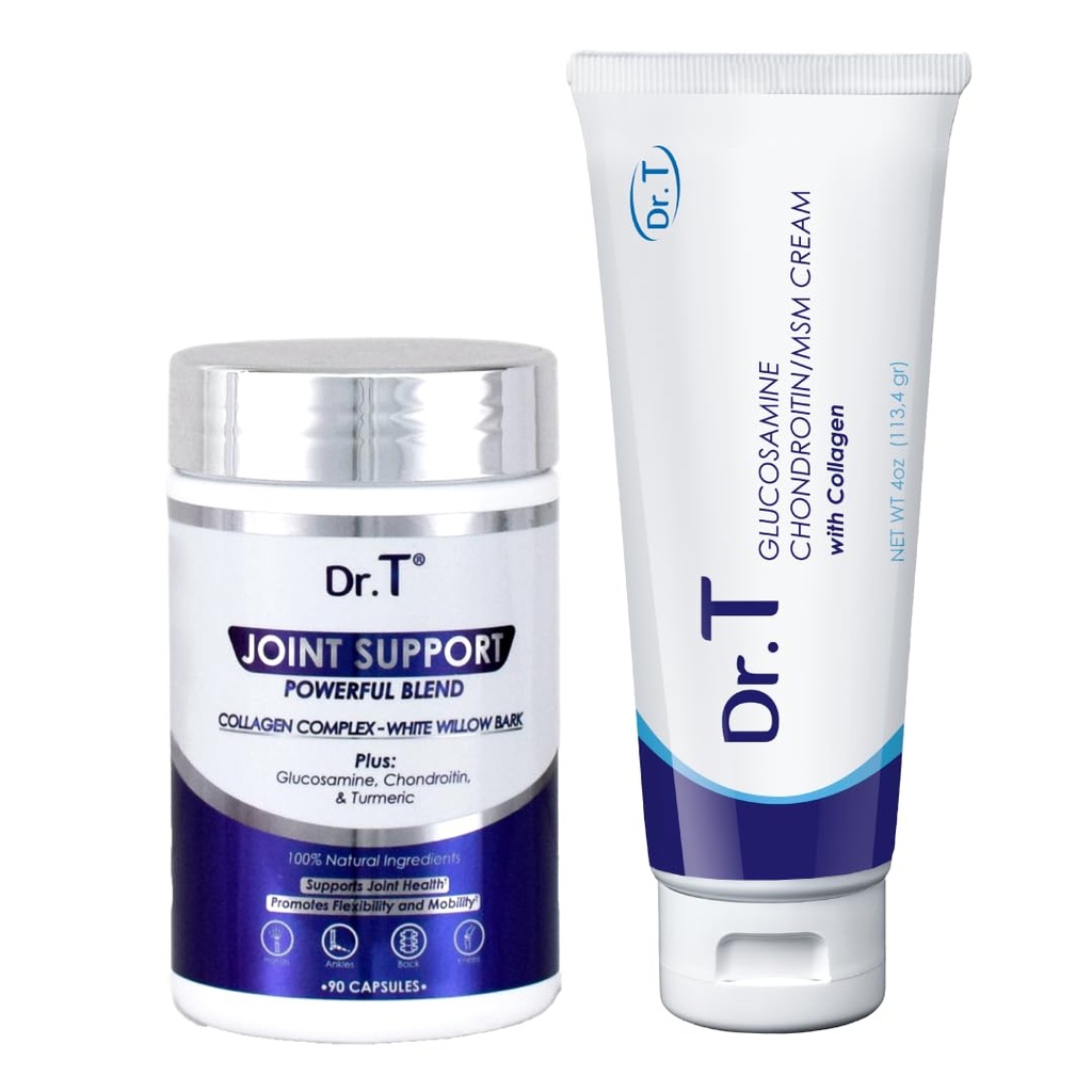 Dr. T Ortak Sağlık Yayını: Glucosamine/Chondroitin MSM Cream with Collagen + Ortak Destek Supplement | Athlete-Grade Ortak & Muscle Relief | Non-GMO, Gluten-Free, Made in USA
