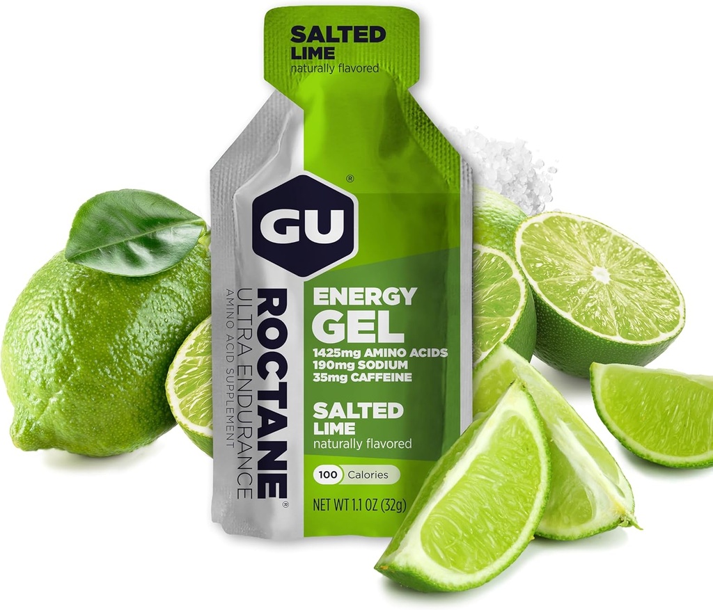 Gu Energy Roctane Ultra Endurance Energy Gel, On-Go Sports Nutrition for Run, Biking, Hiking veya Skiing, Salted Lime, 24Count