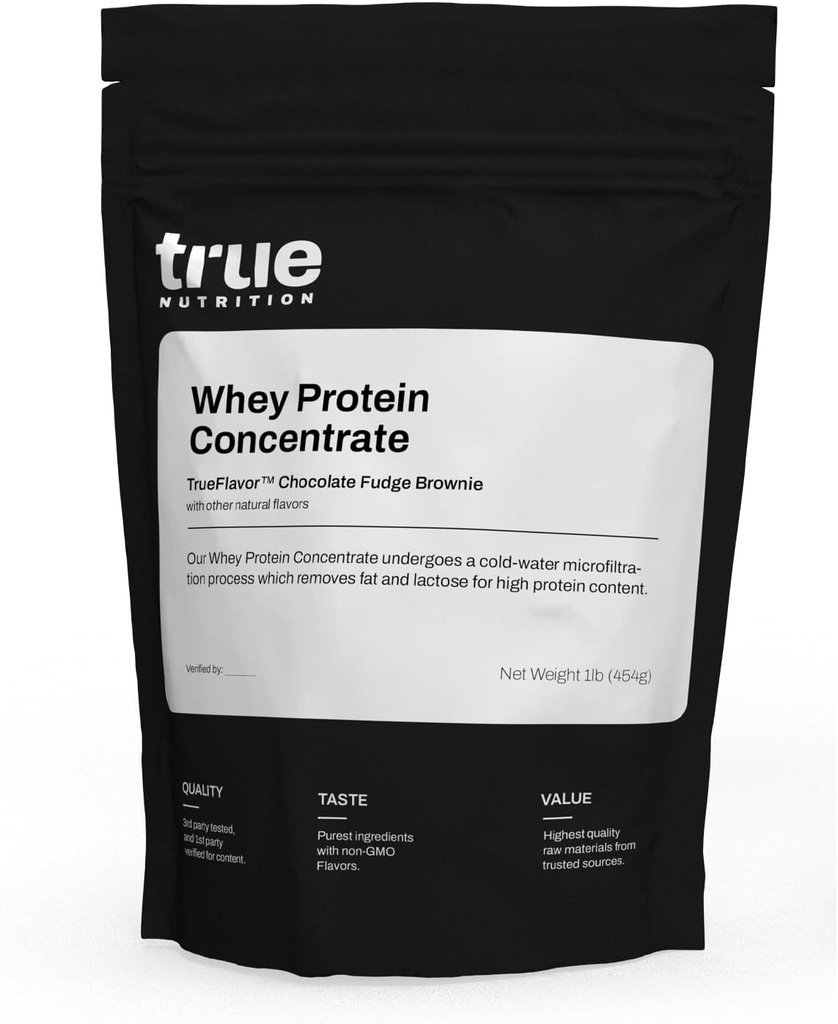 Αληθινή Διατροφή - Πρωτεΐνη Whey Πυκνό - 100% Πρωτεΐνη Whey σκόνη - Γρήγορη δράση χαμηλή σκόνη υδατανθράκων με αιθέρια αμινοξέα - Υψηλή σε Leucine - Σοκολάτα Fudge Brownie - 1lb.