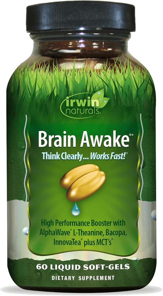 Irwin Naturals Brain Awake - 60 Sıvı Softgels - Gelişen Ruh Performansı, Artan Focus, Clarity & Concentration - L-Theanine, Bacopa, MCTs
