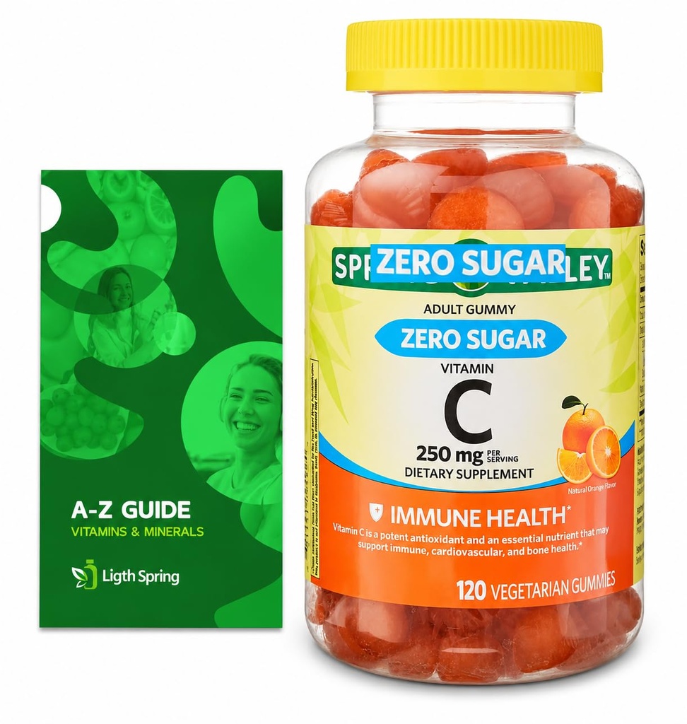 Zero Sugar Vitamin C Gummies Diyetary Supplement, 250 mg, 120 Ct Sche with Exclusive Vitamins & Minerals - A to Z - Better Ligth&Spring Guide