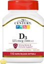 21. Yüzyıl Sağlık Vitamini D3 125 mcg (5,000 IU) Hızlı Yayın Softgels, 110 Kont