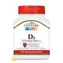 21. Yüzyıl Sağlık Vitamini D3 125 mcg (5,000 IU) Hızlı Yayın Softgels, 110 Kont